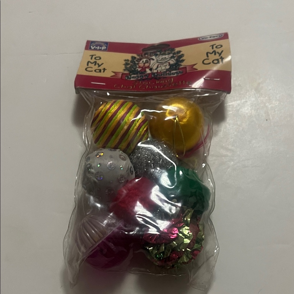 CAT STOCKING CHAT CHAUSSETTE COLORFUL CAT TOY BALL SET